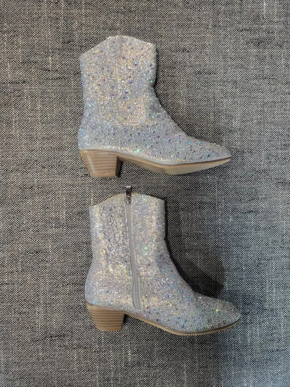 Badgley Mischka Girls Crystal Rhinestone Western Cowboy Boots Silver Size 4